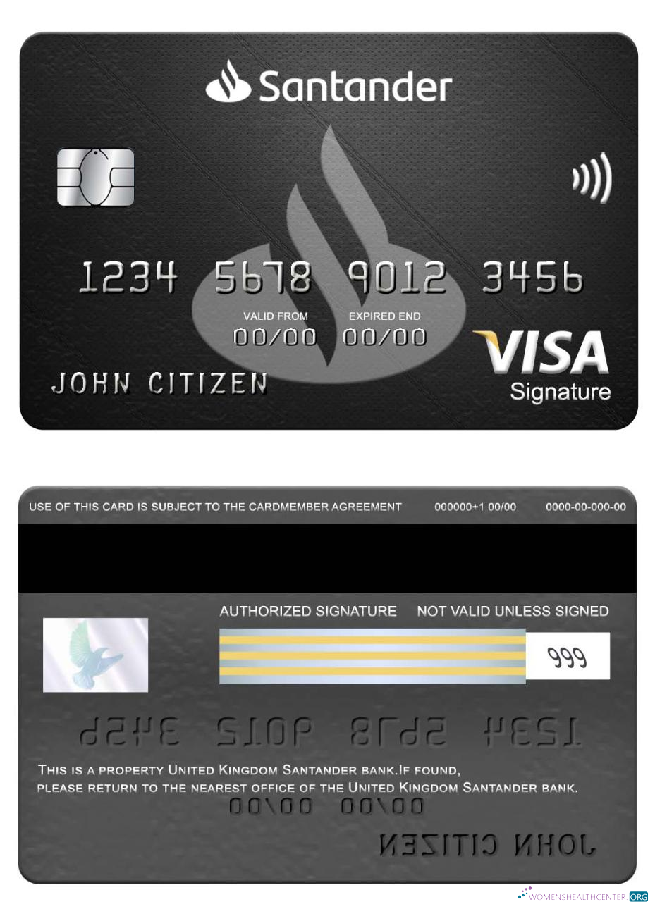 Download United Kingdom Santander bank visa signature card Photoshop template